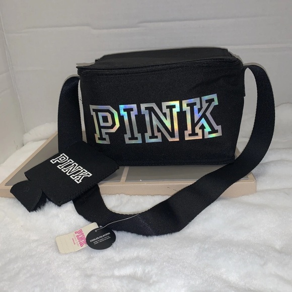 Victoria's Secret VS PINK Black  Cooler Lunchbox Lunch Tote w Koozie NWT - Picture 7 of 11